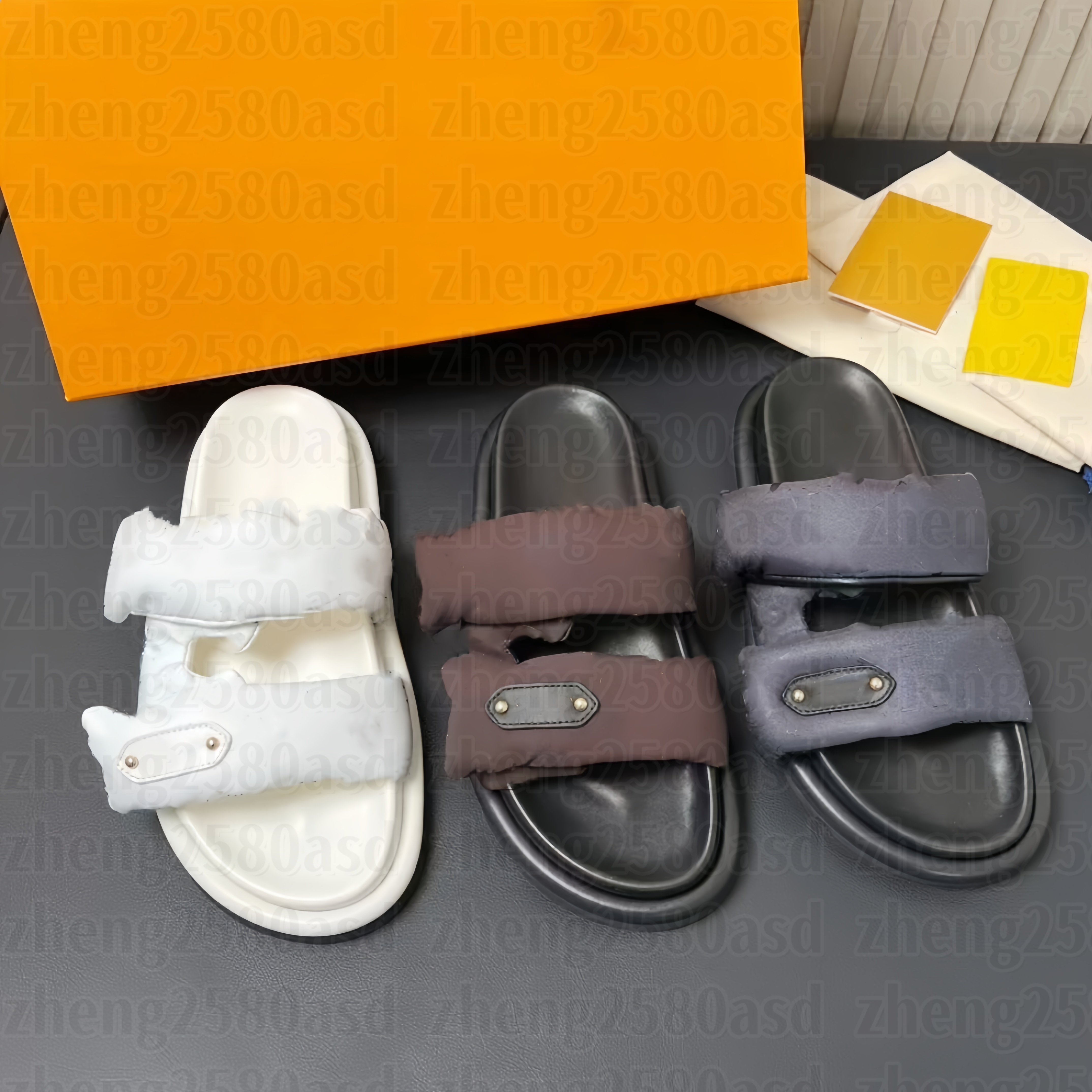 Luxury pool pillow sunset Flat comfort Sandal Womens man Sac Designer slipper Mule slide thong Sandale Beach Sliders high quality Brown Flower leath