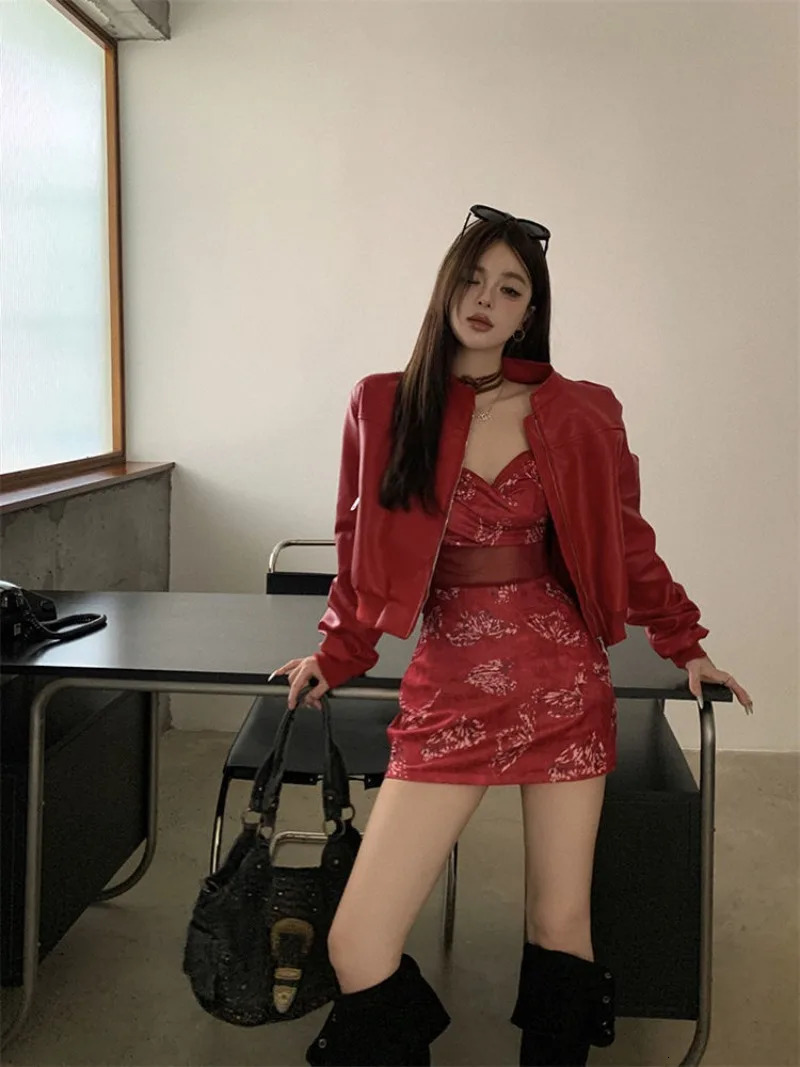 Sense Street Style Spicy High Street Jacket Pu Leather Jacket Womens Spring Loose and Slimming Top 250606