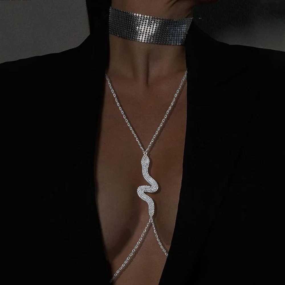 Simple single-layer retro snake-shaped rhinestone chest chain nightclub charm womens body chain jewelry W250611-image-1061511373