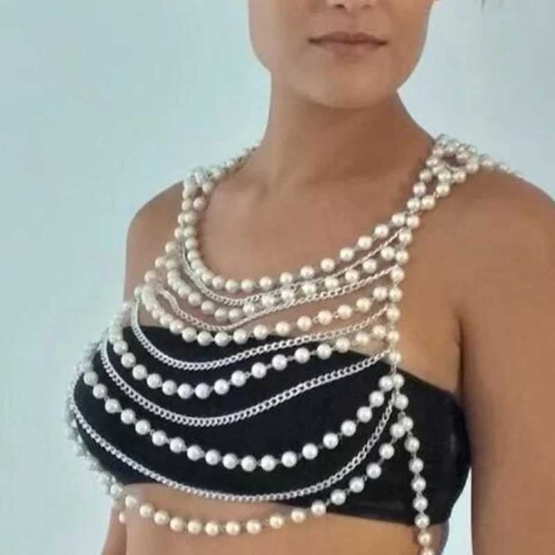 Fashion Personality Metal Pearl Breast Vest Chain European Trend Pearl Body Chain for Women Free Shipping W250611-image-1061511014