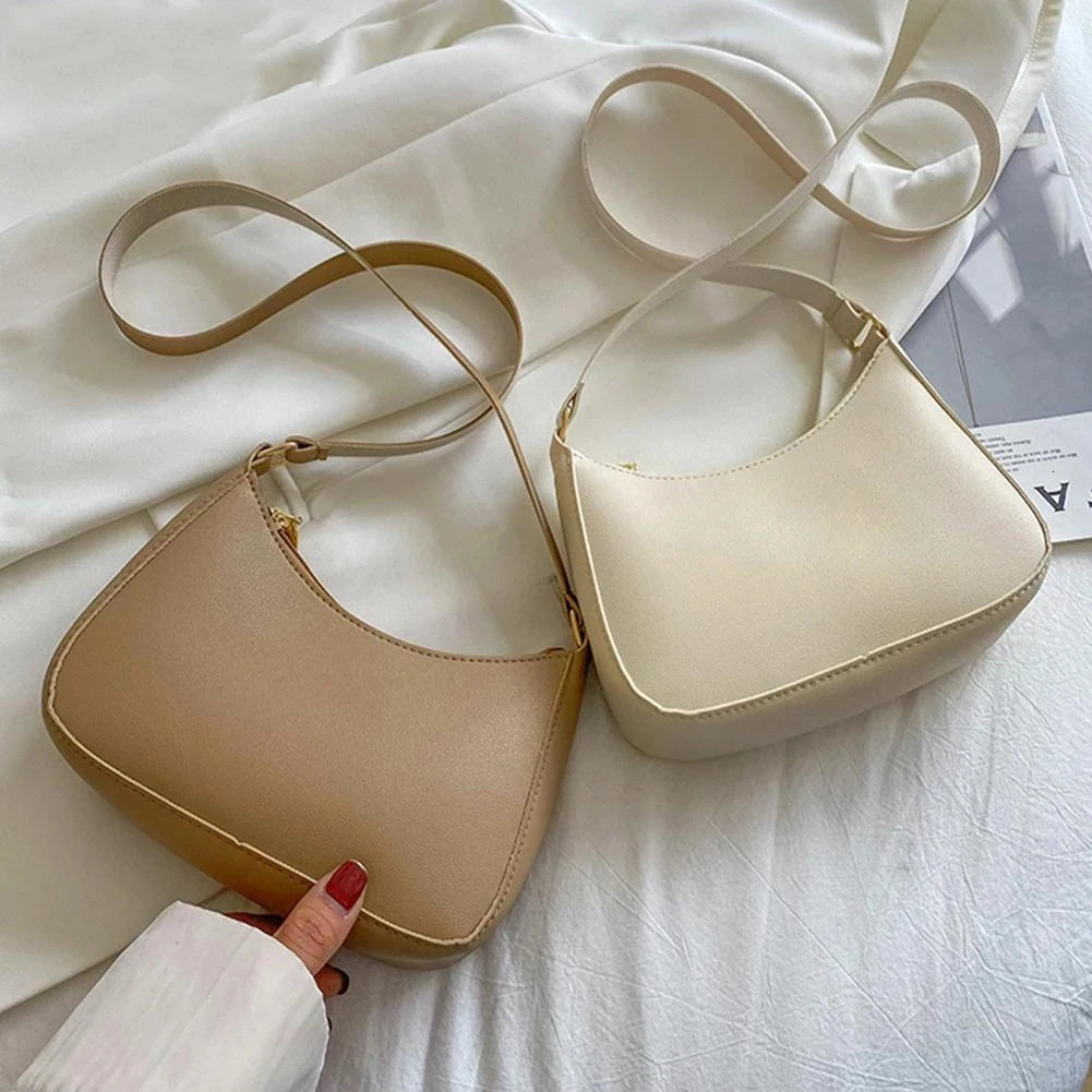 Womens Fashion Handbags Retro Solid Color PU Leather Shoulder Underarm Bag Casual Women Hobos Handbags 250612