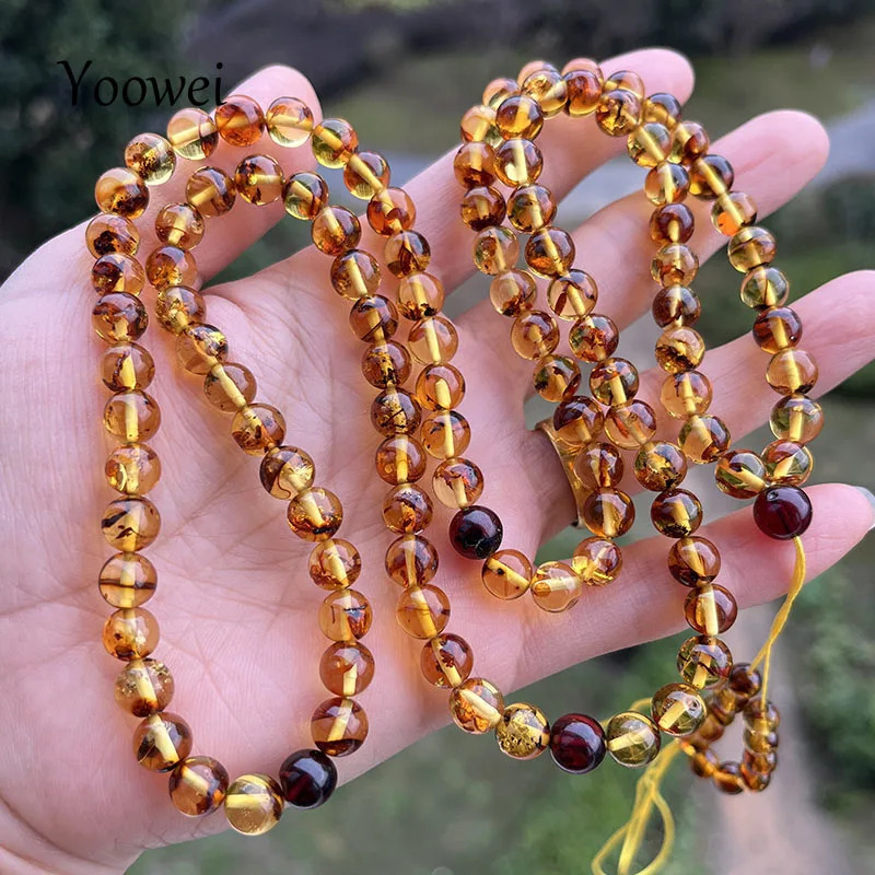 6 mm-9 mm Bracelet d'ambre d'origine pour les hommes Femmes Unique DIY Perles de fleurs chapelet long collier Baltique 2025 Bijoux en pierre natu