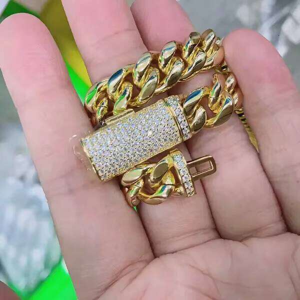 Chaîne à maillons cubains glacés pour hommes, Bracelets en argent Moissanite de 8 à 10mm, cadeau Hip Hop, plaqué or 16 carats, vente en gros