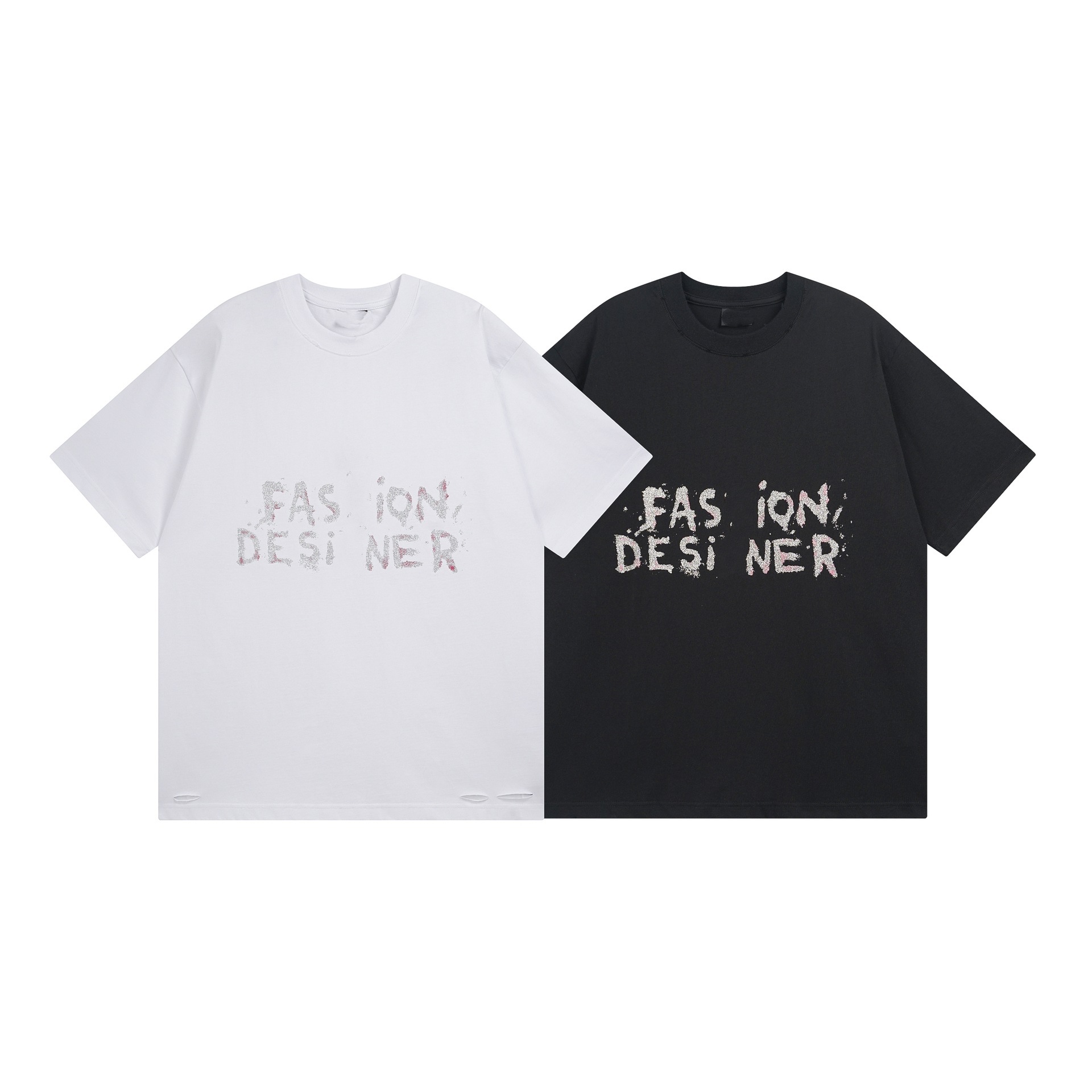 Correct Version Paris B Brand New Letter Small Gold Piece Print Frayed Casual Loose Unisex Short Sleeve T-Shirt