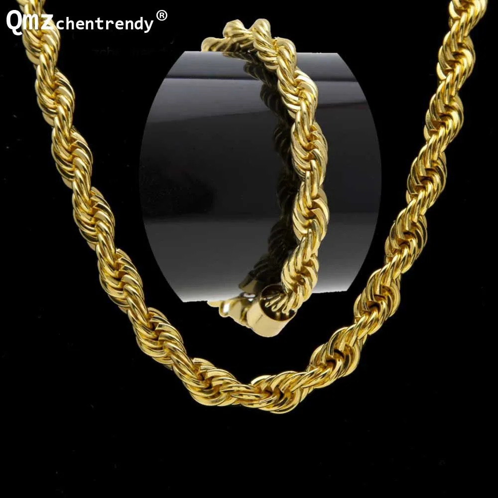 Colliers chaîne torsadée plaqué or et argent, Bracelet rappeur pour hommes et femmes, 75cm de long, 6mm/10mm, ensembles de bijoux Hip Hop torsadé