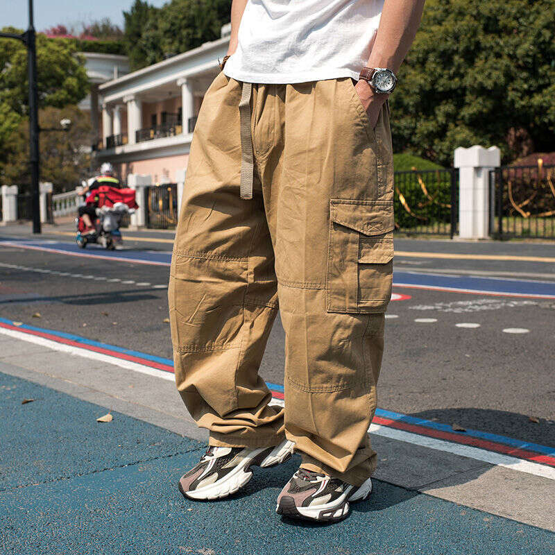 Plus la jambe large de cargaison hip hop avec ceinture de boucle grande taille pantalon long masculin décontracté pour hommes