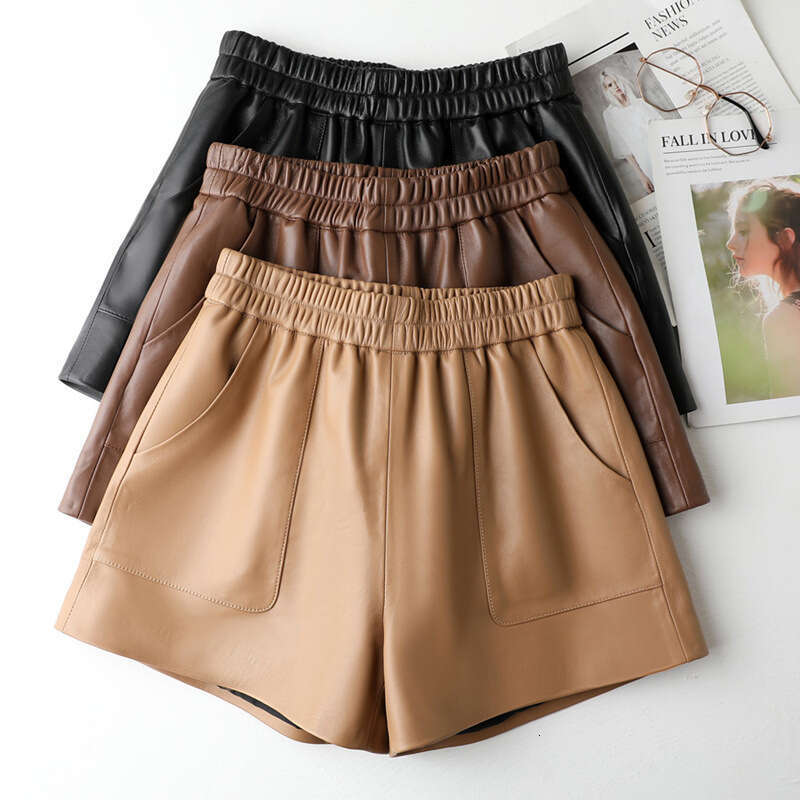 Peau de mouton pour les femmes 2024 automne new short botte minceur lâche à jambes minces haulatage en cuir pantalon à la mode