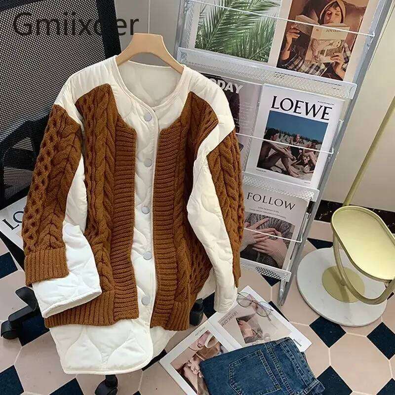 American Ing Sweater Cardigan Men Women's Mid-Length Autumn Winter Patchwork Coat 2024 New Loose Knitted Jacket Aesthetic