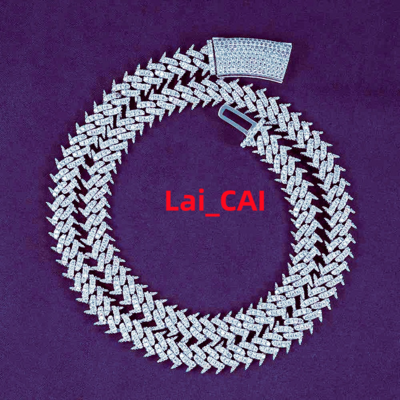 Pass Diamond Tester Hip Hop VVS D Color Iced Out Mens Spiked Moissanite Cuban Link Chain With 925 Sterling Silver GRA