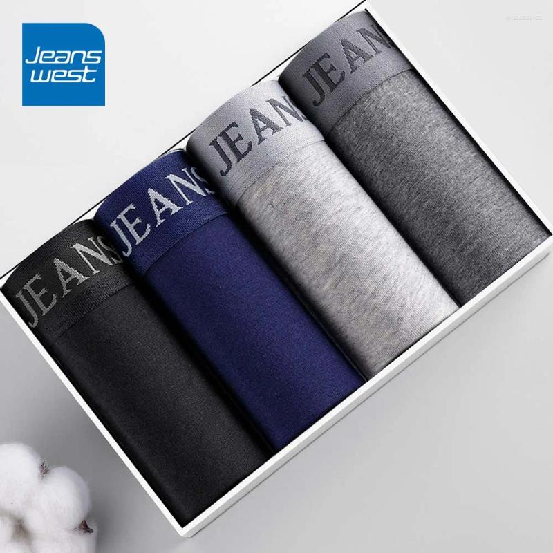 Underpants JEANSWEST 4/Pcs Boxers Man Cotton For Men's Panties Sexy U Pouch Design Solid Color Plus Size Short