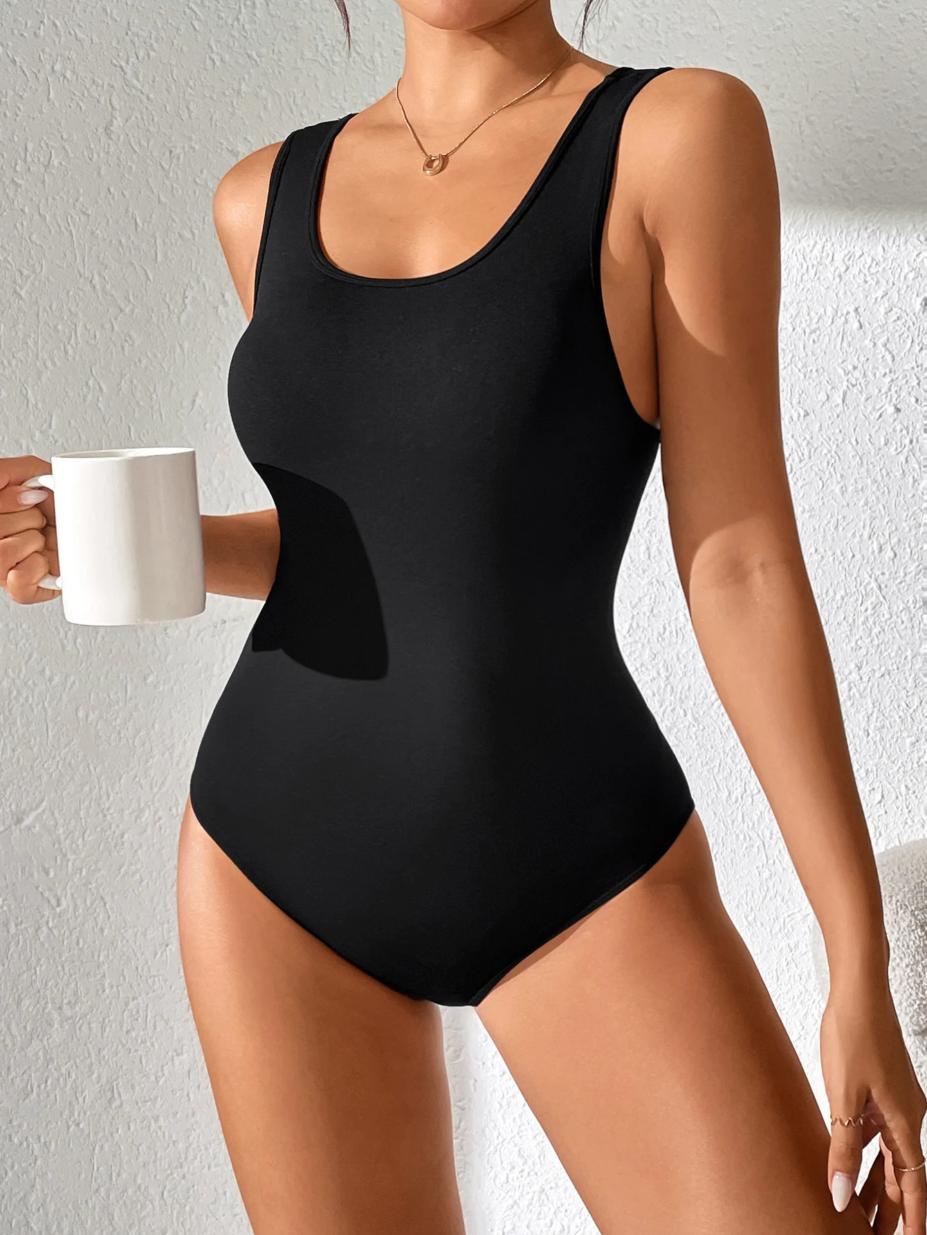 Womens Bodysuit Crew Neck Sexy Knitted Stretch Shirts Bodysuits Sleeveless Tank Tops Jumpsuit Slim 250609
