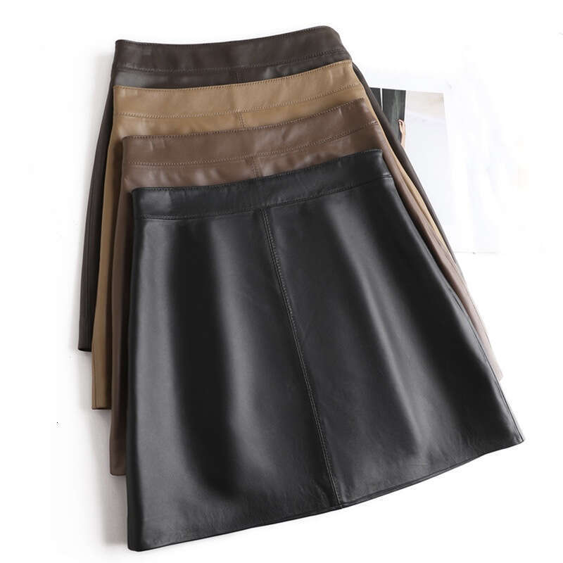 2024 New Spring And Autumn Sheepskin Mini For Women, High Waist Slimming Bodycon A-Line Genuine Leather Short Skirt