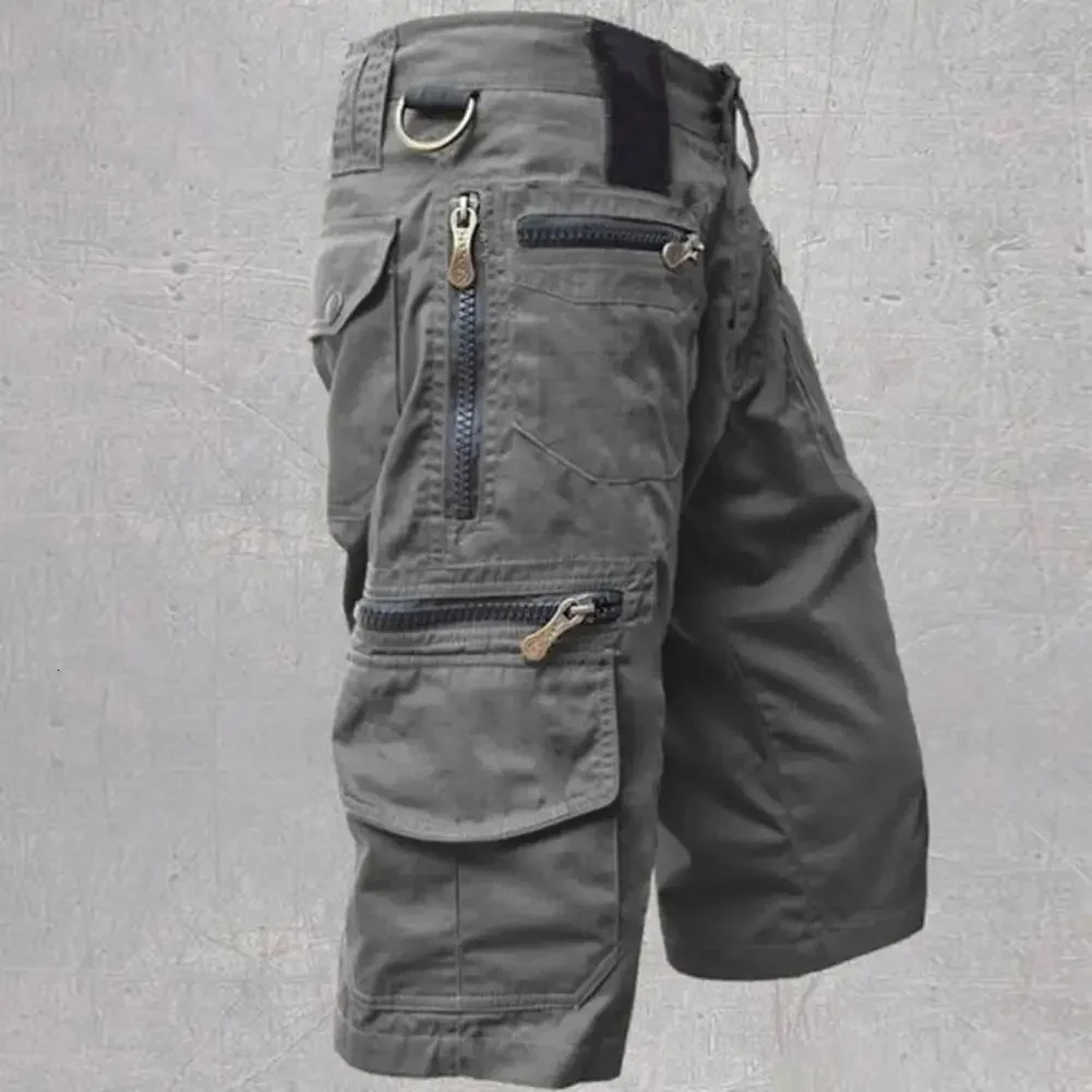 Mens Military Uniform Cargo Shorts Tactical Jogging Solid Color MultiPocket Summer Casual Straight Men 250603