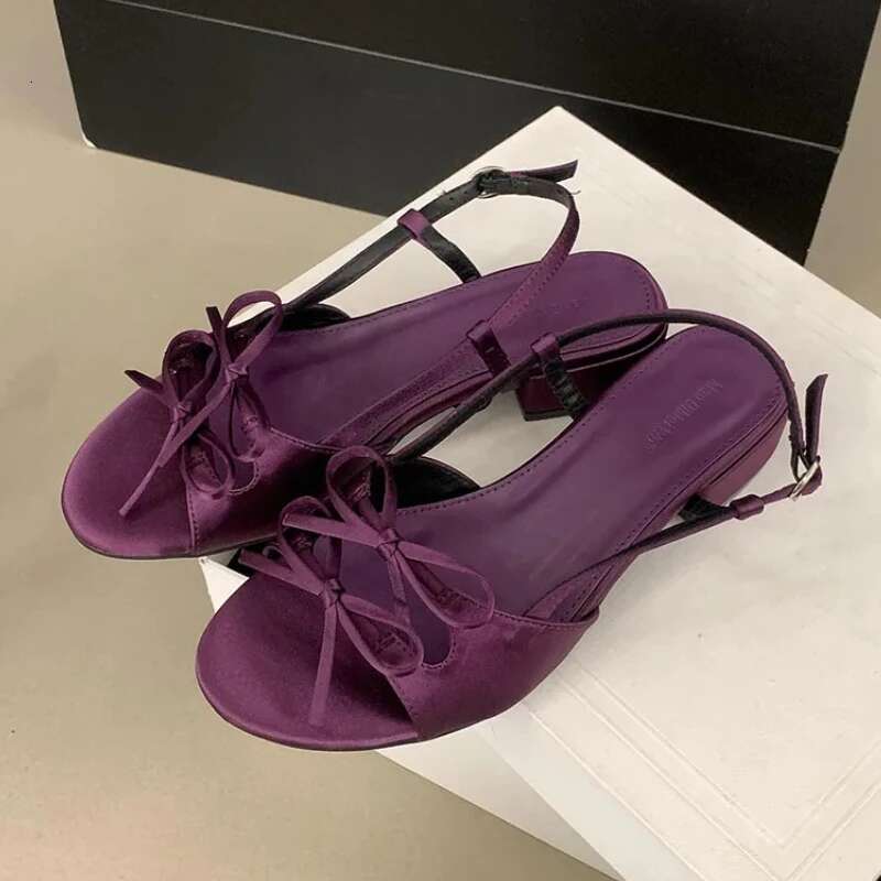 Mode Bowknot creux sandales à talons bas femmes été Sexy bout ouvert robe élégante pompes chaussures de marque de créateur pour dames