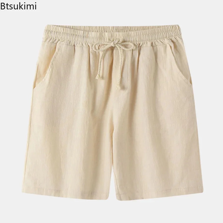 Mens Summer Cotton Linen Swim Shorts Trunks Beach Board Swimming Pants Running Sports Surfing Male 250610
