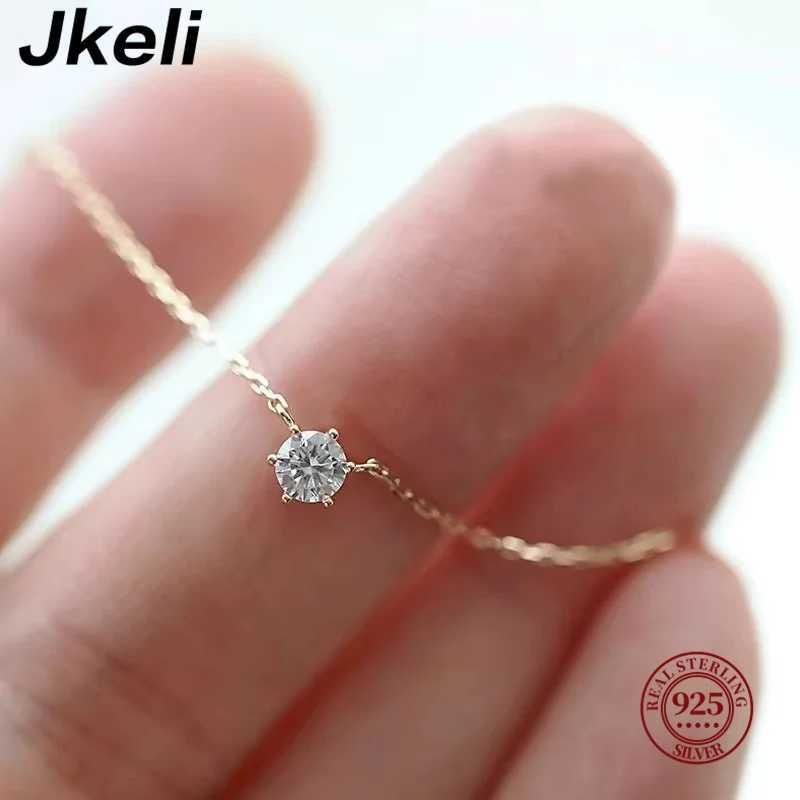 Jkeli 925 Sterling Silver 18k Gold Plated Necklace Single Sparkling Zircon Clavicle Chain for Women Wedding Jewelry Collares W250612