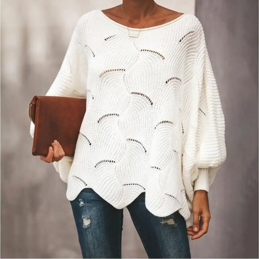 Loose Knitted Womens Tops Fashion Hollow Out Thin Lantern Sleeve Long Sleeve Autumn Womens Sweaters 250606