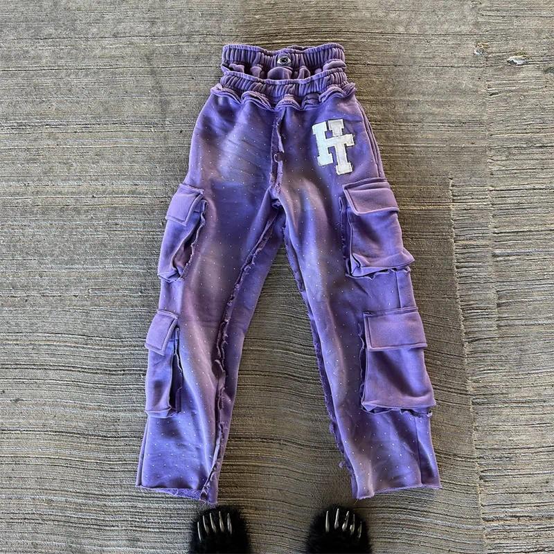 Men's Pants Y2k American Fashion Personality Eye Pattern Printing Adjustable Double Layer Waistband Multiple Pockets High Waisted Sweatpants