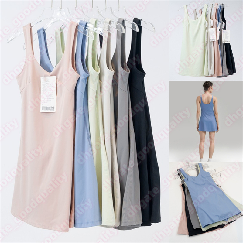 Womens Yoga Clothes Summer Womens Sports Dresses Yoga Skirts Elastic Breathable Back U Tank Top Outerwear Dress