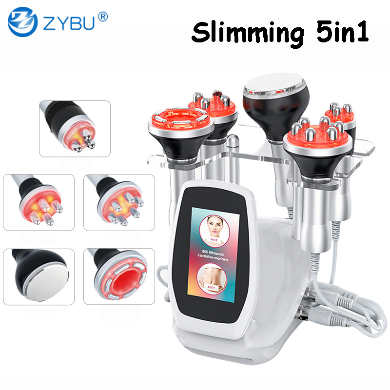 RF 5 In 1 Ultrasonic 80K Cavitation Vacuum RF Fat Loss Body Shaping Slimming Machine Remove Wrinkle Beauty Device Home Use Anti Cellulite Weight Red