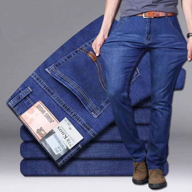 Men Light y Stretch Slim Fit Pants Comfortable Soft Business Fashion Straight Casual Denim Trousers Male Clothing 250611