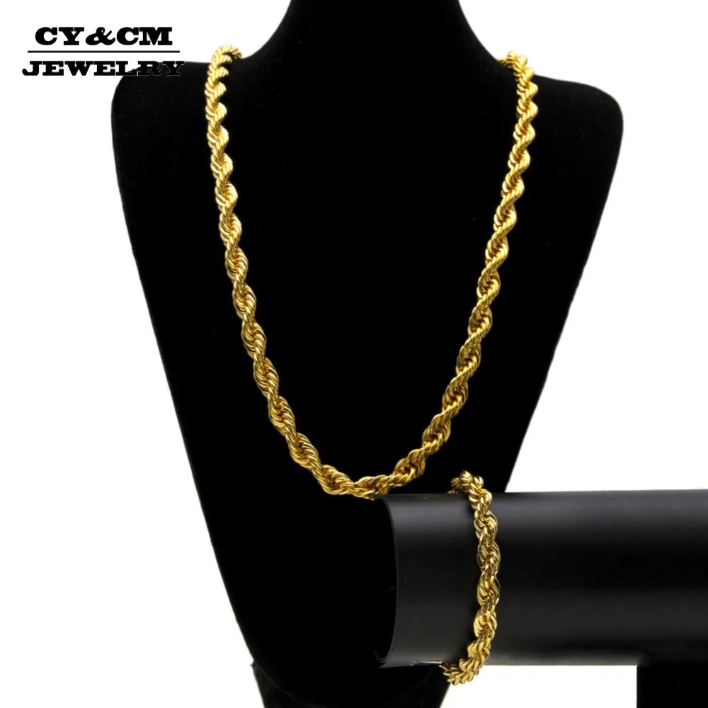 CY CM Men Women Gold Silver Plated 10mm Rope Chain Hip Hop Punk Bling Iced out Long Necklace 30 Bracelet 8 Jewelry Set 250611