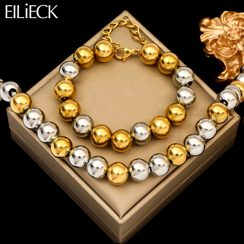 Eilick 316L Bracelet de collier en perles solides en acier inoxydable pour les femmes Girl Fashion Party Gift Bijoux en or Bijoux 250611