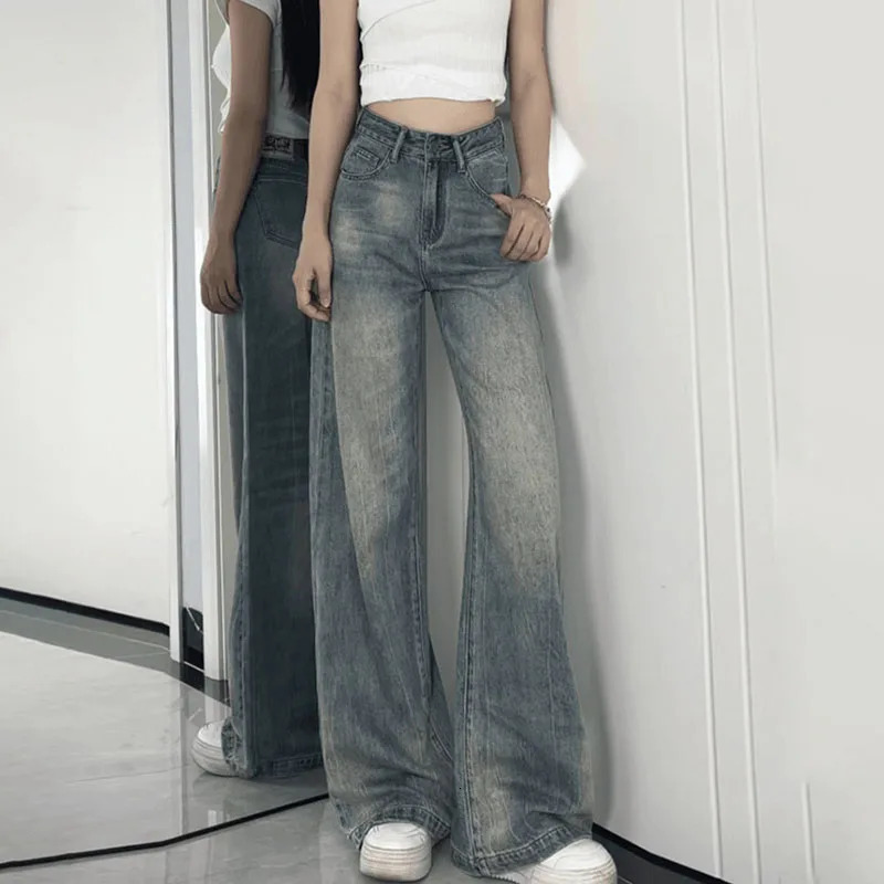 Korean Fashion Casual Retro Jeans Thin WomenS High Waisted Baggy Flared Denim Plus Size Jeans 250611