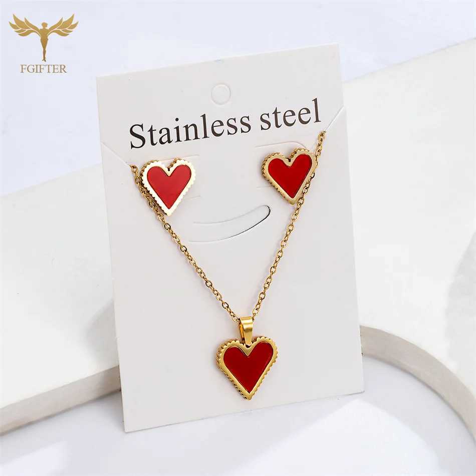 Bijoux en forme de coeur ensemble Golden en acier inoxydable en acier inoxydable Boucles d'oreilles Collier pendentif pour femmes accessoires Cad