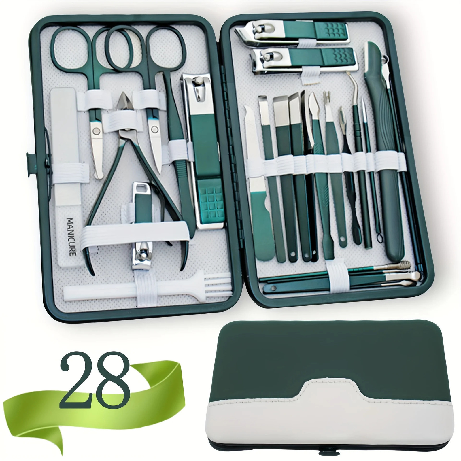28pcs Ensemble d'outils de toilettage à ongles en acier inoxydable avec outil de manucure d'art de manucure de caisse portable coupé 250605