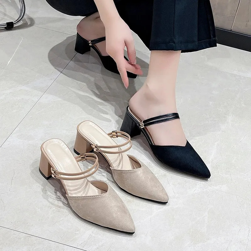Summer Fashion Solid Color Pointed Toe 2-wear Womens High-heeled Sandals Fashion Sexy Casual Banquet Fashion SlippersNO 718 250609