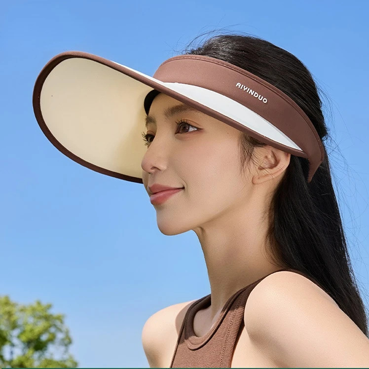 Womens Ice Silk UV50 Wide Brim Open-Top Visor Summer Color Blocking Cooling Hat for Outdoor Sports Urban Fashion 250610
