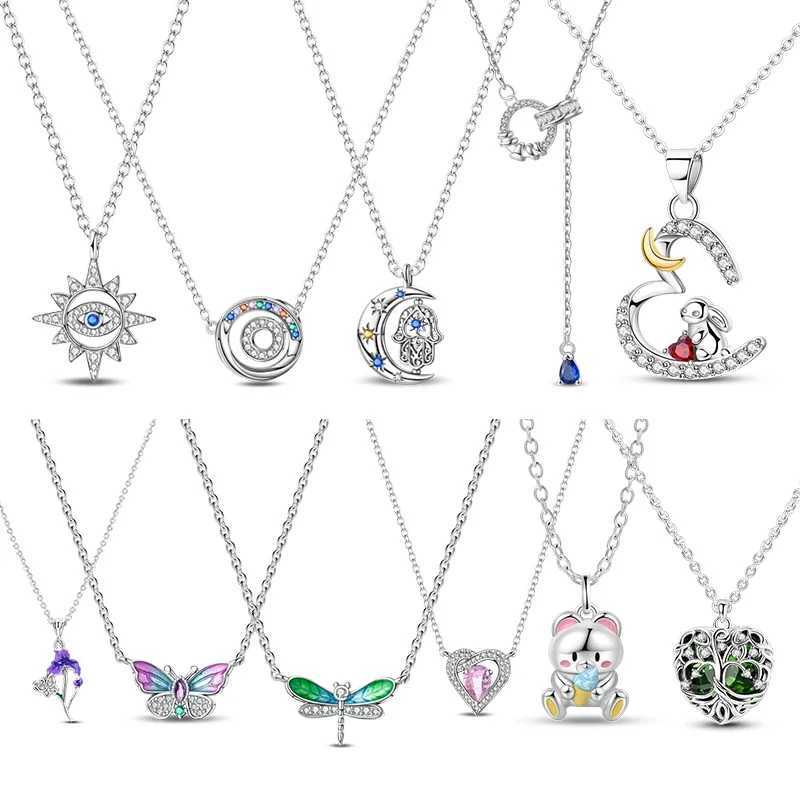 Butterfly Necklace 925 Sterling Silver Original Dragonfly Tree Green Zircon Pendant Chain Link for Women Fine Jewelry Gift W250612