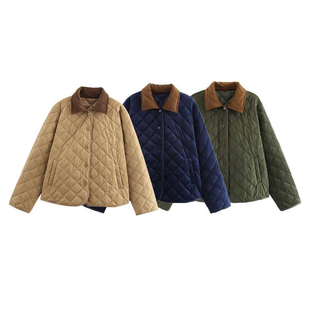 European and American style new fashion lapel quilted women's retro versatile single-breasted cotton jacket top