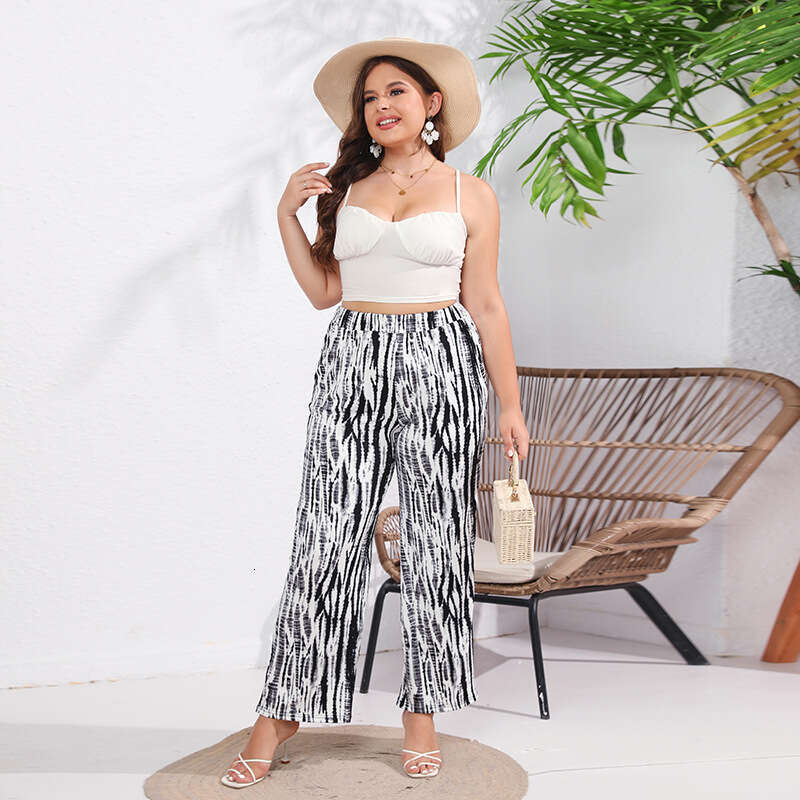 New Style Hot-Selling Plus Size Loose Fit Draped Ice Silk Wide-Leg With Zebra Print Casual Long Pants B5