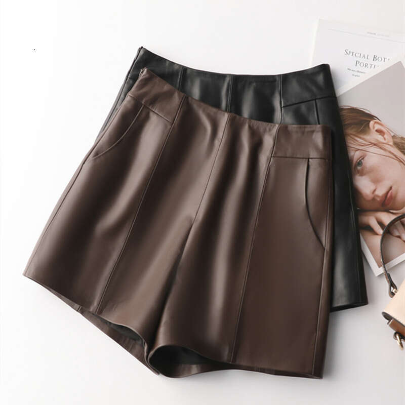 Sheepskin Women 2024 Autumn Winter New Haining High Waist Slimming Wide Leg Pants Pure Leather Boot Shorts For Outer Wear