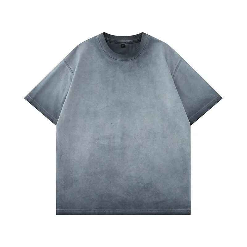 Mens Gradient Washed Loose Crew Neck Tee Streetwear Vintage Distressed Oversized Tshirt man Casual Fashion Trendy Basic Top 250606