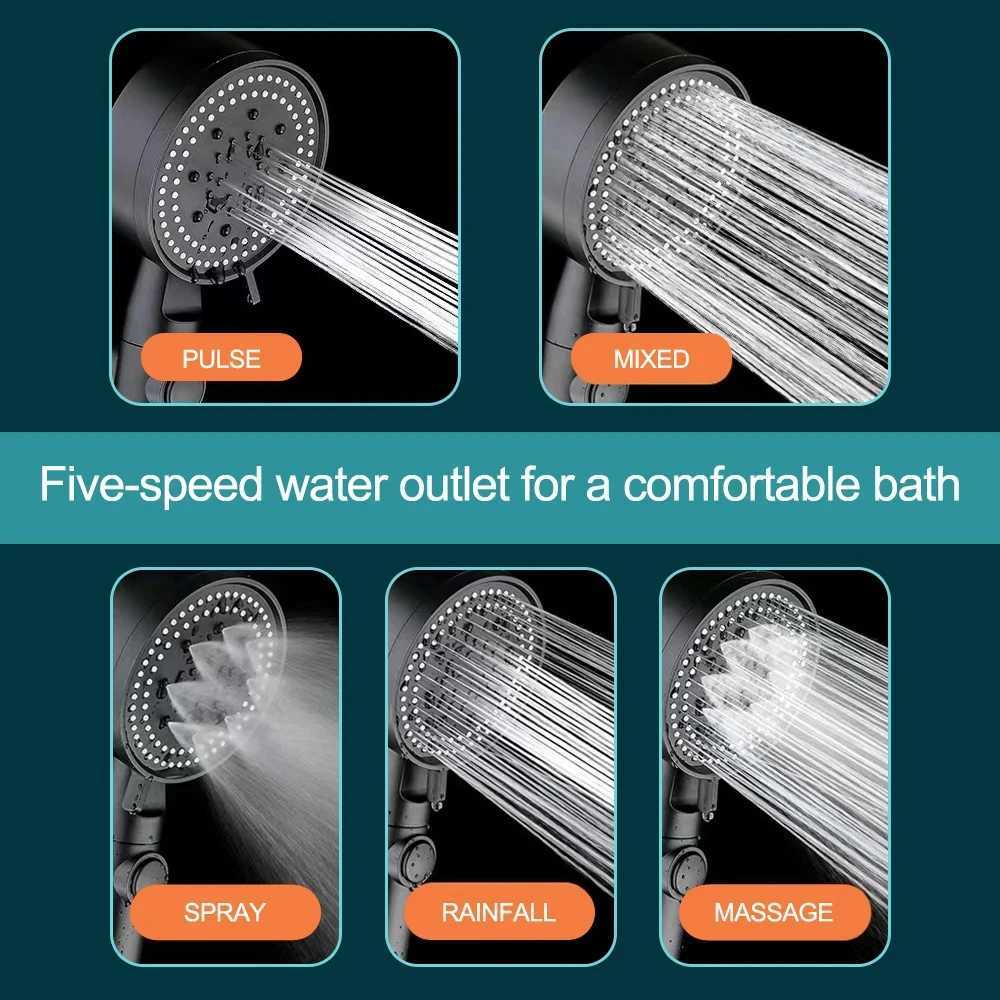 High Pressure Shower Head 5 Modes Adjustable Showerheads with Hose Water Saving One-Key Stop Spray Nozzle Bathroom Accessories X250612 M260303-image-1096139396