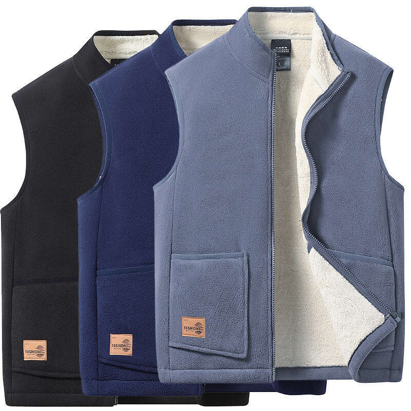 Autumn Winter Thickened Men, Lamb Wool Stand Collar Vest For Middle-Aged And Elderly, Warm Top, Polar Fleece Jacket