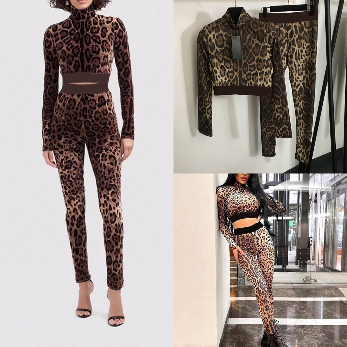 Fashion Leopard Print Yoga Set Vest Suspender Pink Brown Colorful Long Sleeve Slim Pants Letter Sports Pilates Gym 2PCS Set S-XL YGS026