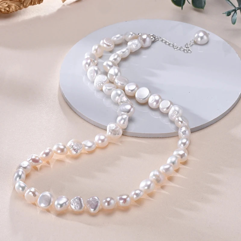 Natural Freshwater Pearls Two-sided Light Baroque Shape Necklace S925 Sterling Silver Chain Fashion Jewelry Gifts for Women 250610