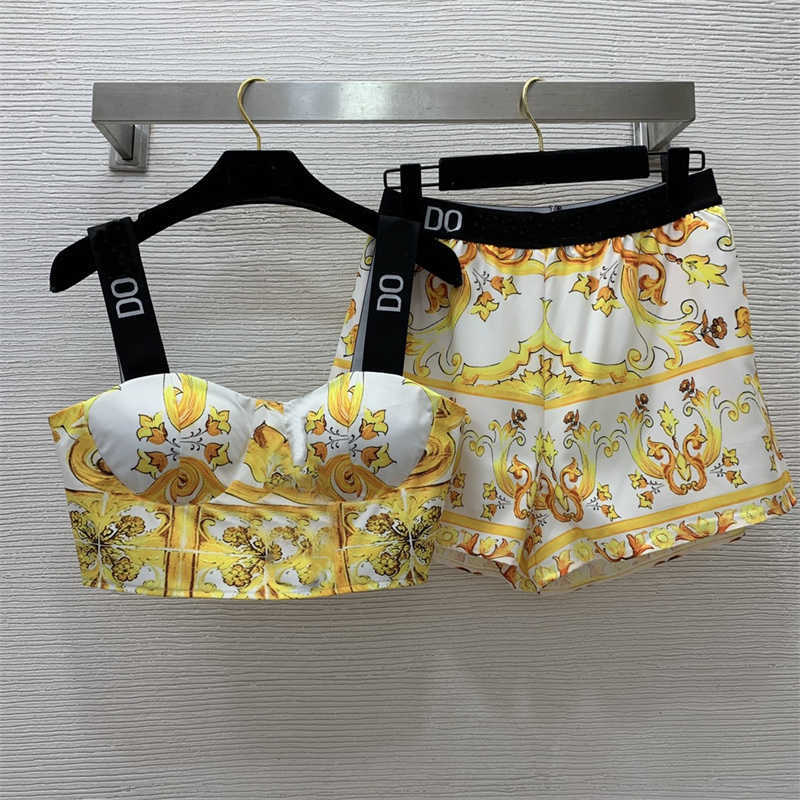 Ensemble imprimé Pantalon de pantalons concepteurs Femmes Elegant Logo Boulots Sheds Bustier Top Elastiqué Wide Jam Shorts