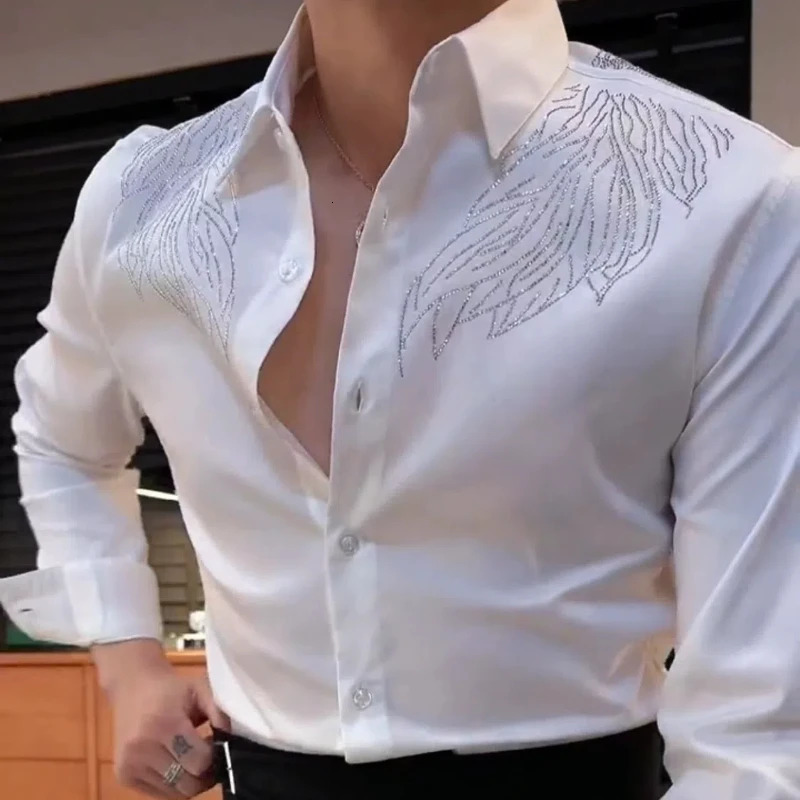 Spring Autumn Hippie Fashion Solid Shirts Mens Clothing Loose Polo Neck Long Sleeve Blouse All Match Cardigan Printed Tops 250606