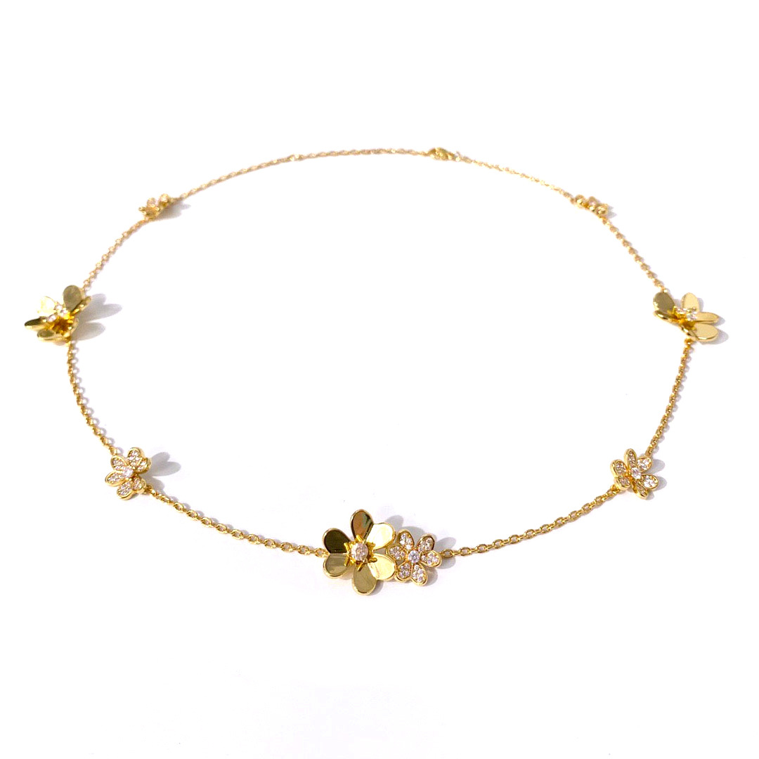Luxury sweet flowers designer choker necklace for women 18k rose gold silver shine crystal zircon bling diamond flowers short chain chokers necklace
