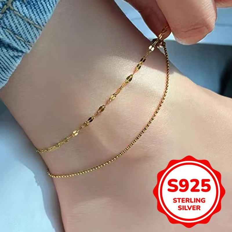 S925 sterling silver round bead lips double anklet for women fashion elegant retro exquisite simple daily classic 250528