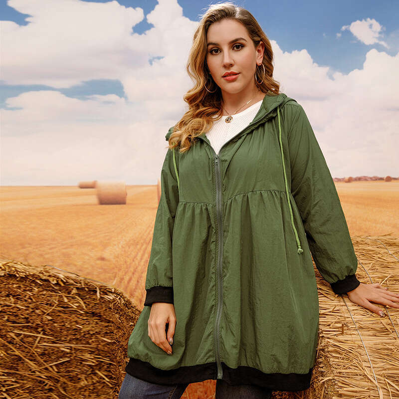 American Spring Plus taille trench coatter nouveau veste à capuche cardigan en couleur unie lâche pour femmes b5
