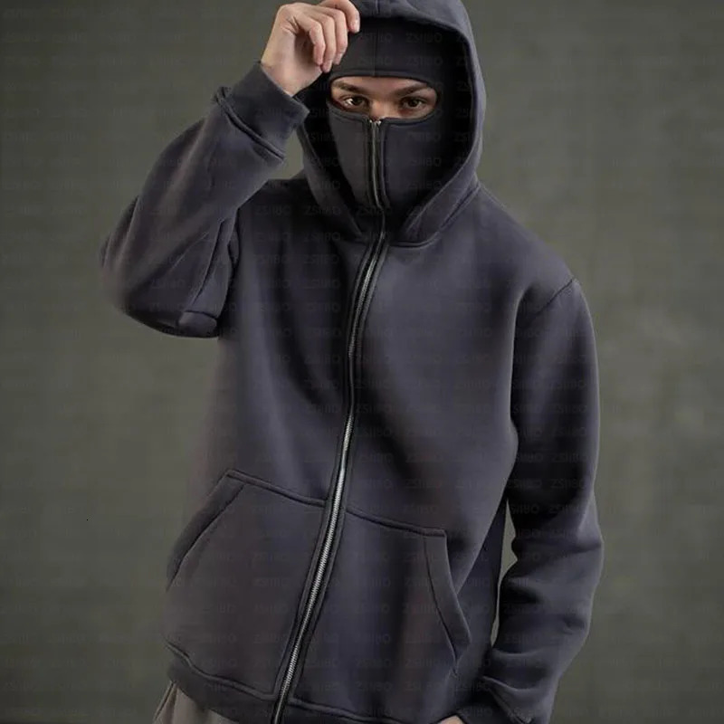 Balaclava Men Zip Hoodie Warm Casual Jacket Sweatshirt Y2K Hooded Face Mask Zipper Sports Jacket Outdoor Coat Clothing 250612