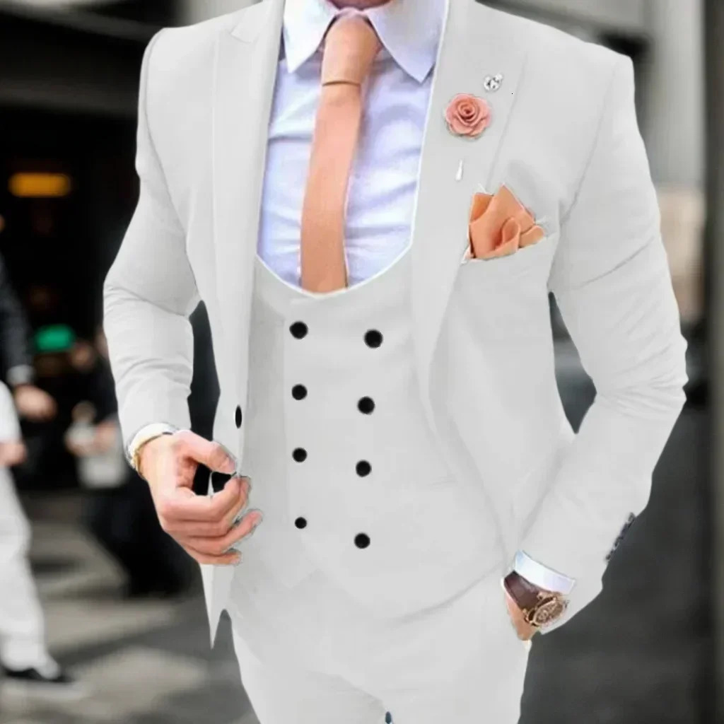 Costumes pour hommes formels classiques 3 pièces Blazer gilet et pantalon ensemble revers pour garçons d'honneur mariage affaires ensemble de smo
