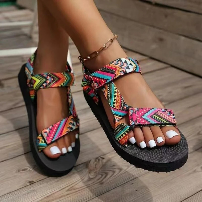 Summer Flat Womens Shoes Outdoor Sandals Casual Women Slippers Hemp Rope Set Foot Beach Sandals Large Size Hook Loop Sandals 250612