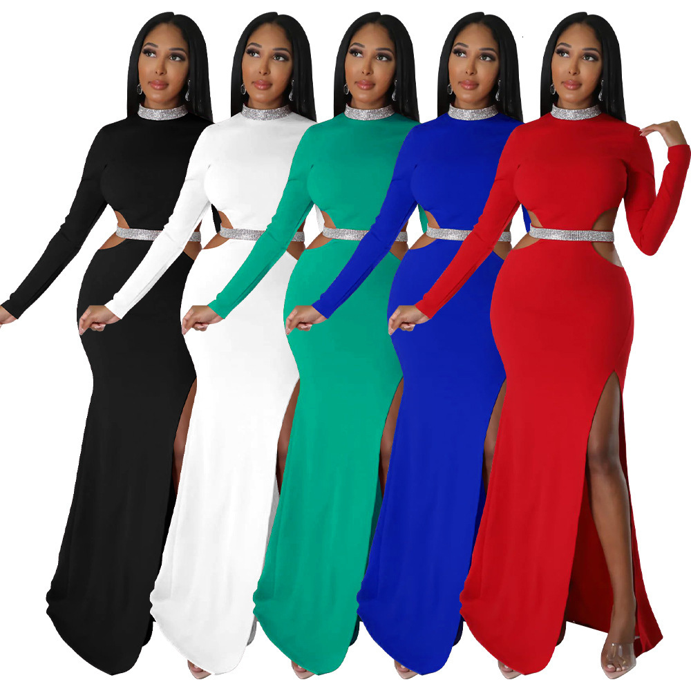 3452022 Autumn Fashion Womens Sexy Open waist Dress Solid